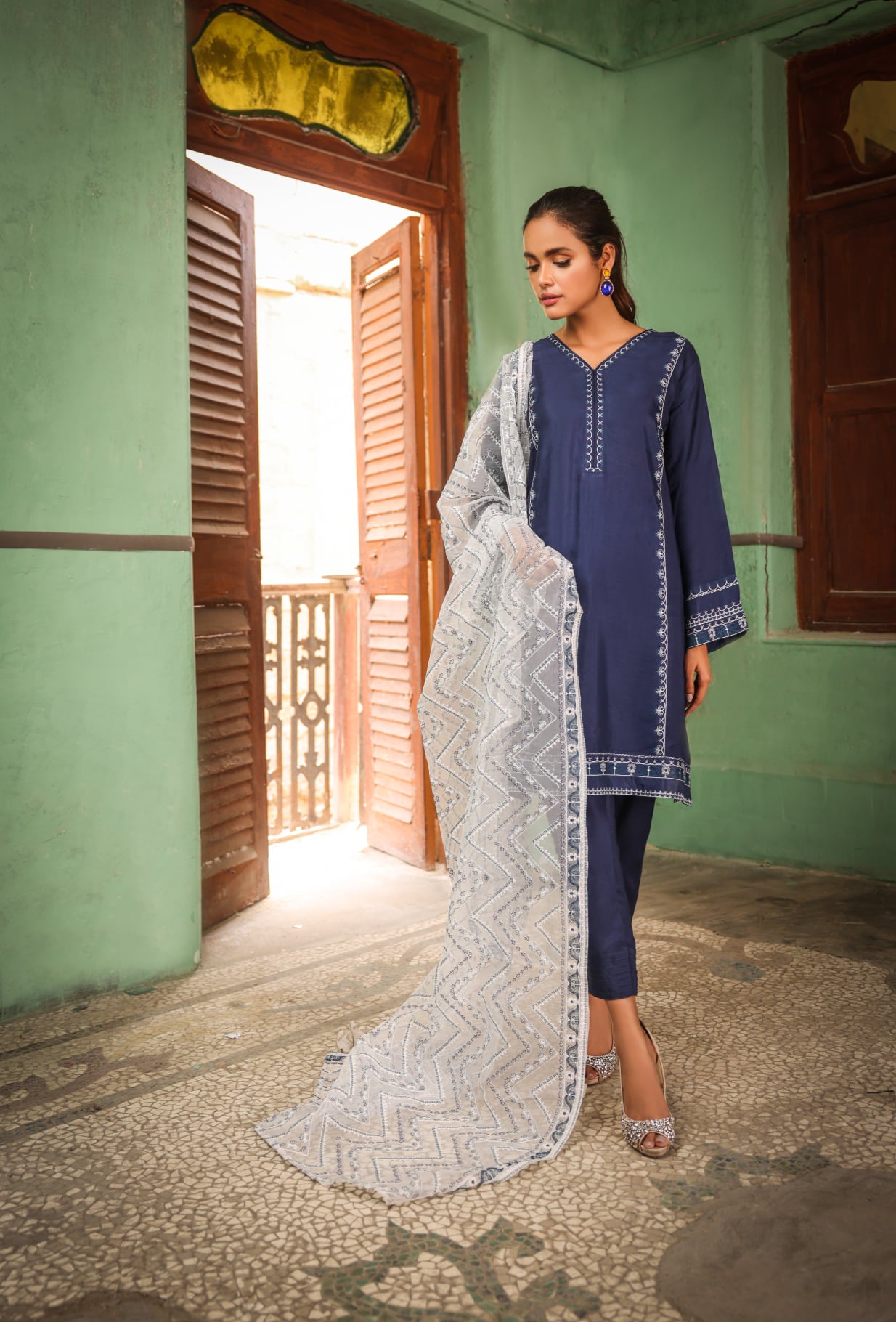 BLUE COTTON SILK - EMB 207